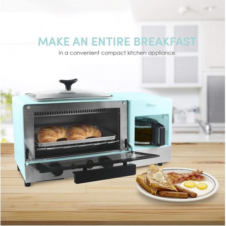 Elite Gourmet Americana EBK8810BL 2 Slice 9.5 Griddle with Glass Lid 3-in-1 Breakfast Center Station 4-Cup Coffeemaker Toaster Oven with 15-Min Timer Heat Selector Mode Blue B08BSYB7ZL