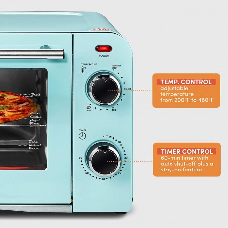 Elite Gourmet Americana ETO1200BL# Vintage Diner 50’s Retro Countertop Toaster Oven 1300W Bake Broil Toast with Temperature Control & Adjustable 60-Minute Timer Fits 9” Pizza 4 Slice B09LPDSXHX