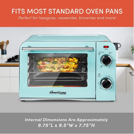 Elite Gourmet Americana ETO1200BL# Vintage Diner 50’s Retro Countertop Toaster Oven 1300W Bake Broil Toast with Temperature Control & Adjustable 60-Minute Timer Fits 9” Pizza 4 Slice Renewed B0B47RYVJ3