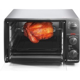 Elite Gourmet ERO-2008NFFP Countertop XL Toaster Oven Rotisserie Bake Grill Broil Roast Toast Keep Warm and Steam 23L capacity fits a 12” pizza 6-Slice Black B07S38K5RF