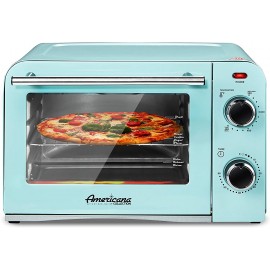 Elite Gourmet ETO1200BL Vintage Diner 50’s Retro Countertop Toaster Oven with Temperature Control & Adjustable 60-Minute Timer 1300W Bake Broil Toast 4 slices 9" Pizza Blue B08BSTWGTL