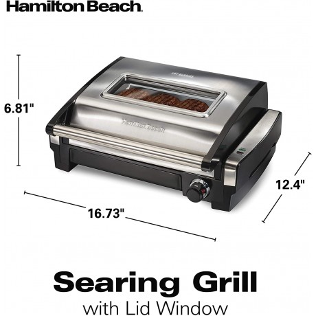 Hamilton Beach Electric Indoor Searing Grill with Viewing Window and Removable Easy-to-Clean Nonstick Plate 6-Serving Extra-Large Drip Tray Stainless Steel 25361 B00KLVY3TW