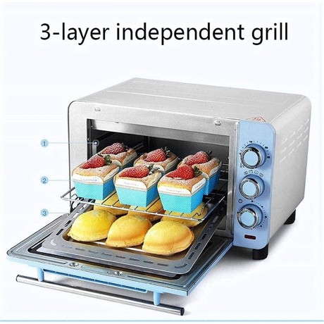Kitchen Mini Toaster Oven 15L Mini Oven 100-230℃ Adjustable Temperature 60 Min Timer Three-Layer Electric Ovens Multifunctional Baking Color : Blue B09G9Y9B2L