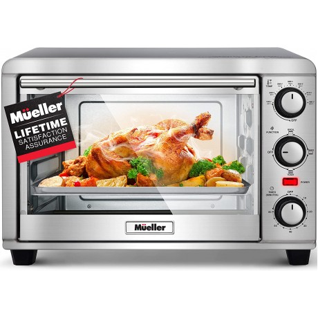 Mueller AeroHeat Convection Toaster Oven 8 Slice Broil Toast Bake Stainless Steel Finish Timer Auto-Off Sound Alert 3 Rack Position Removable Crumb Tray Accessories and Recipes B08TVZQSLK