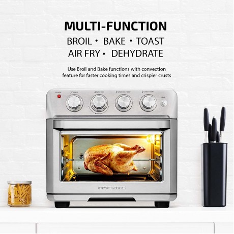 Ovente Stainless Steel Multi-Function Air Fryer Toaster Oven Combo 26 Quart with Accessories 1700 Watt Countertop Rotisserie Convection Oven & Dehydrator for Chicken Pizza Veggie Silver OFM2025BR B08PDPD4DJ