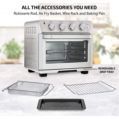 Ovente Stainless Steel Multi-Function Air Fryer Toaster Oven Combo 26 Quart with Accessories 1700 Watt Countertop Rotisserie Convection Oven & Dehydrator for Chicken Pizza Veggie Silver OFM2025BR B08PDPD4DJ