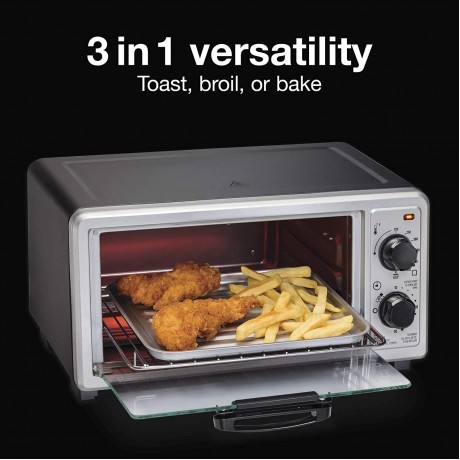 Proctor-Silex 4 Slice Toaster Oven Multi-Function with Bake Toast and Broiler 1100 Watts 30 min Timer and auto-shutoff Includes Backing Pan and Rack Black and Silver 31260 Renewed B09JLSPBDL