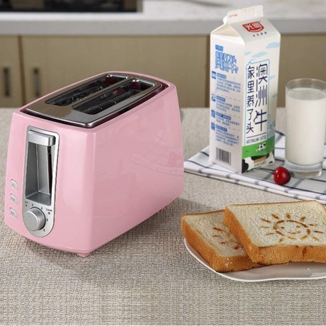 TANGAN Stainless Steel Electric Toaster Household Automatic Bread Baking Maker Breakfast Machine Toast Sandwich Grill Oven 2 Slice,Pink B088ZRFTR1