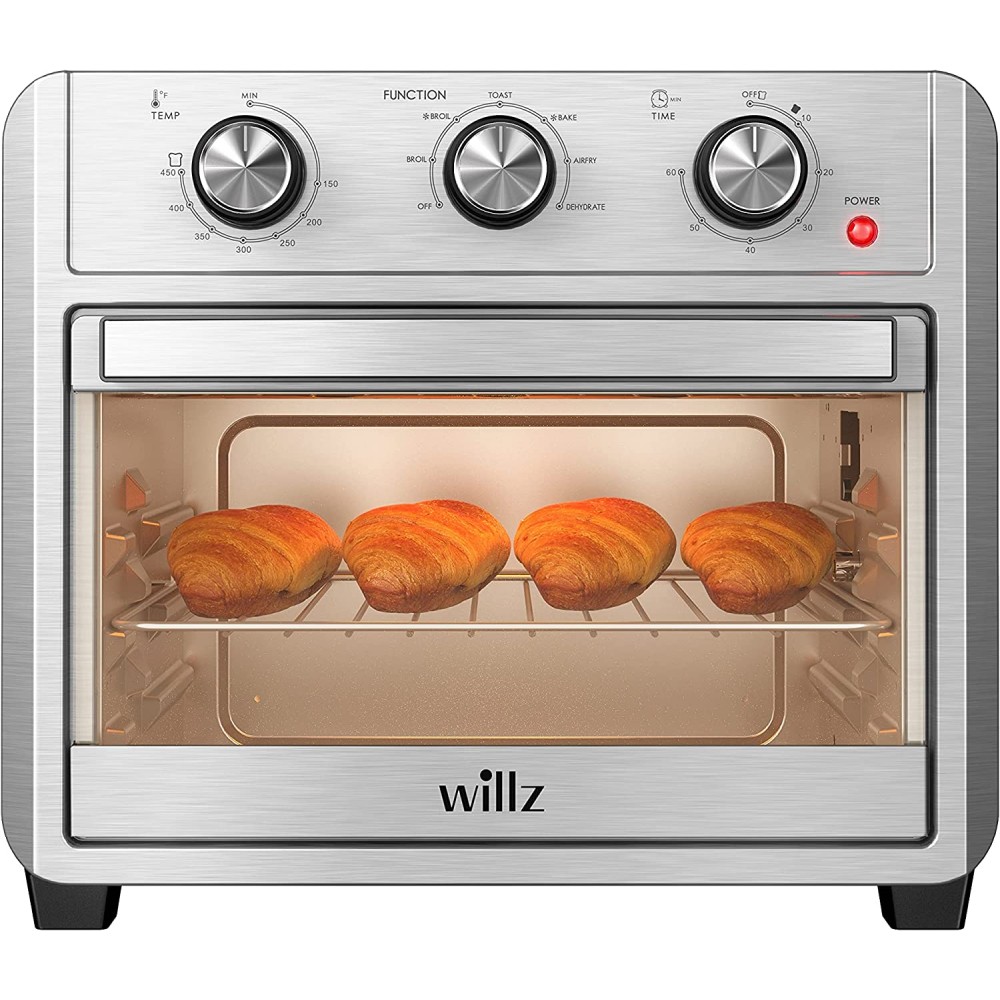 Willz 6-in-1 Air Fryer Toaster Oven Countertop Convection Oven Combo with Dehydrate Broil Bake Settings Fits 12 Pizza 6 Slice 22L 23Qt 1700W Stainless Steel B0972KRWV8