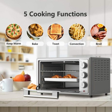 Willz WTH1215S4MC15 Countertop Toaster Oven Pull Down Door Handle 5 Cooking Programs Minutes Timer 1500W 120Volts 42L Manual Stainless Steel B08QR9QB4N