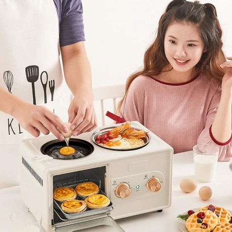 ZTGL 4-in-1 Multifunction Breakfast Hub Oven + Griddle + Steamer Pot + Cooking Pot Toaster Oven with Timer,Pink B08BZKR9BJ