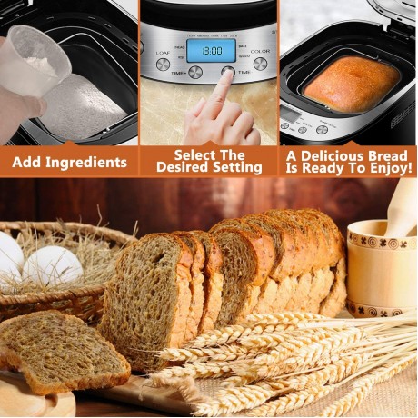 CROWNFUL Automatic Bread Machine 2LB Programmable Bread Maker with Nonstick Pan and 12 Presets 1 Hour Keep Warm Set 2 Loaf Sizes 3 Crust Colors Recipe Booklet Included ETL Listed Black B089CYBJ65
