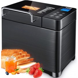 KBS 17-in-1 Bread Maker-Dual Heaters 710W Bread Machine Stainless Steel with Gluten-Free Dough Maker,Jam,Yogurt PROG Auto Nut Dispenser,Ceramic Pan& Touch Panel 3 Loaf Sizes 3 Crust Colors,Recipes B07ZQ711SW