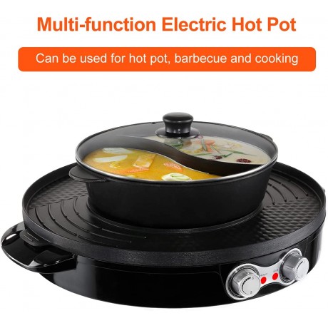 Dyna-Living Hot Pot Electric Korean BBQ Grill 3 in 1 Shabu Shabu Hot Pot with Divider Separate Temperature Control Hotpot Household Electric Skillet with Lid 2200W B08RS1LJ46