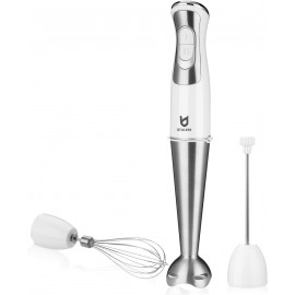 Immersion Hand Blender UTALENT 3-in-1 8-Speed Stick Blender with Milk Frother Egg Whisk for Smoothies Coffee Milk Foam Puree Baby Food Sauces and Soups White B07HLPRWKV