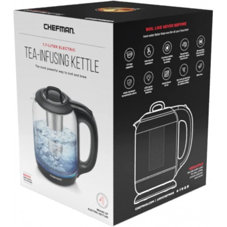 Chefman 1.7 Liter Electric Kettle With Tea Infuser Cordless With Removable Lid And 360 Swivel Base LED Indicator Lights B09CS925HG