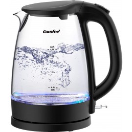 COMFEE' Glass Electric Tea Kettle & Hot Water BoilerBPA-Free 1.7L Cordless with LED Indicator 1500W Fast Boil Auto Shut-Off and Boil-Dry Protection B084L1X6QG