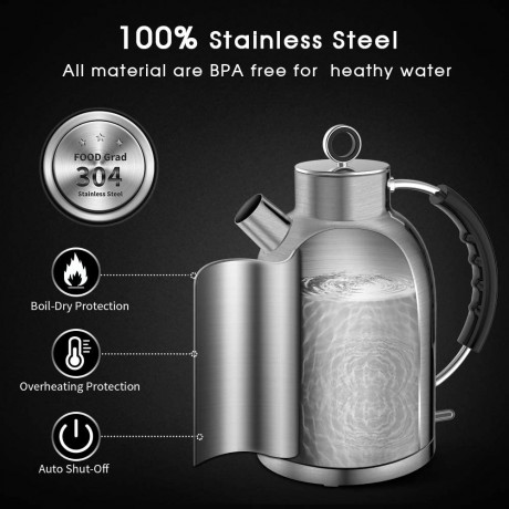 Electric Kettle ASCOT Stainless Steel Electric Tea Kettle 1.7QT 1500W BPA-Free Cordless Automatic Shutoff Fast Boiling Water Heater Matte Silver B086PVGT39