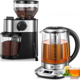 FOHERE Electric Tea Kettle and Burr Coffee Grinder 6 Presets & Programmable Temperature Control Glass Tea Maker with Removable Tea Infuser 18 Precise Grind Settings Electric Burr Coffee Bean Grinder B09XV5T2FV