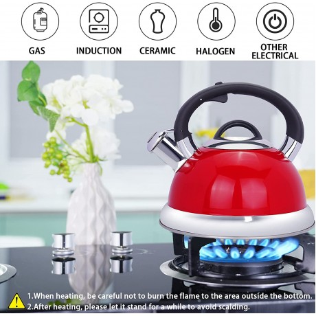 Masio 2.5 Quart Red Whistling Tea Kettle for Stove Top Food Grade Stainless Steel B098N487B3