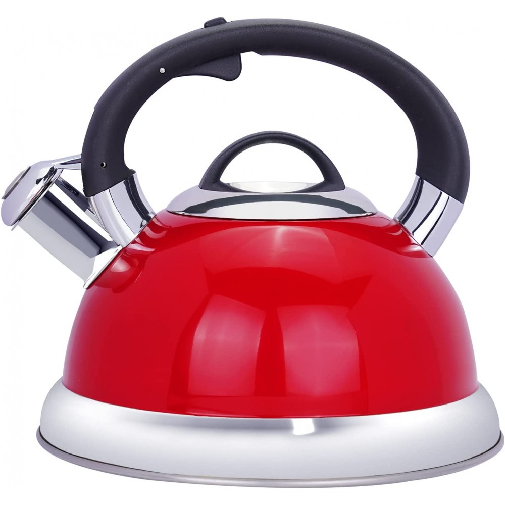 Masio 2.5 Quart Red Whistling Tea Kettle for Stove Top Food Grade Stainless Steel B098N487B3