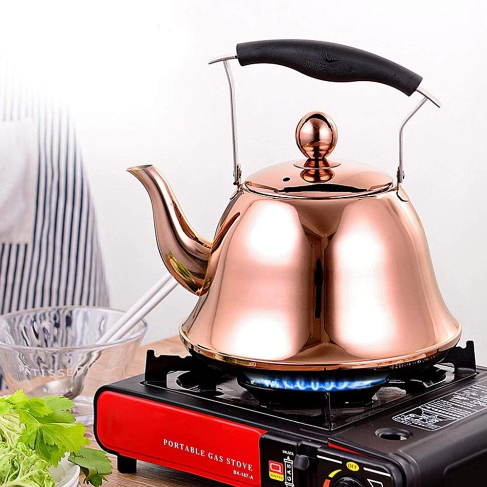 SJMFGF Stainless Steel Stovetop Whistling Tea Kettle 2 Liter Induction Gas Stove Top Tea Pot Copper Teakettle Teapot Maker Water Boiling B08XBKDG4D