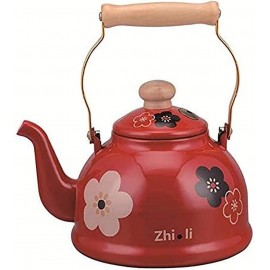 WANQPPS Stove Top Whistling Tea Kettle,Stainless Steel Kettles Tea Kettle 2.5L Teapot Whistle Enamel Tea Makers for for Stove Tops Floral Pattern Red Kettle with Wooden Handle B09G6RN9DR