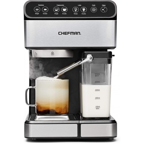 Chefman 6-in-1 Espresso Machine Stainless Steel & Coffee Grinder Electric Burr Mill Freshly Grinds Up to 2.8oz Beans Large Hopper with 17 Grinding Options for 2-12 Cups Black B09MS3PH9S