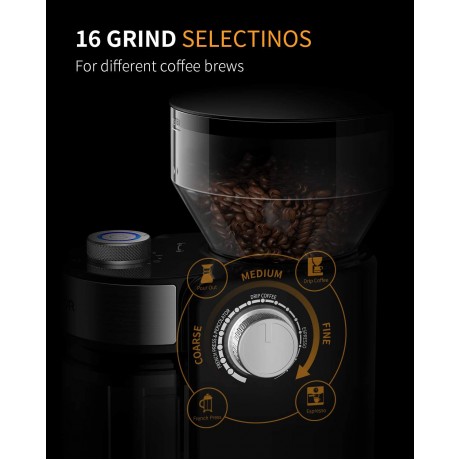 SHARDOR Electric Burr Coffee Grinder 2.0 Adjustable Burr Mill with 16 Precise Grind Setting for 2-14 Cup Black B087F8N6W3