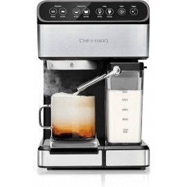 Chefman 6-in-1 Espresso Machine,Powerful 15-Bar Pump,Brew Single or Double Shot Built-In Milk Froth for Cappuccino & Latte Coffee XL 1.8 Liter Water Reservoir Dishwasher-Safe Parts Stainless Steel B08KTK5L3P