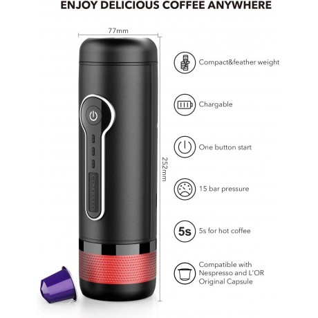 CONQUECO Portable Coffee Maker: 12V Travel Espresso Machine 15 Bar Pressure Rechargeable Battery Heating Water with Organize Case for Camping Driving Home and Office B08K8QLLCN