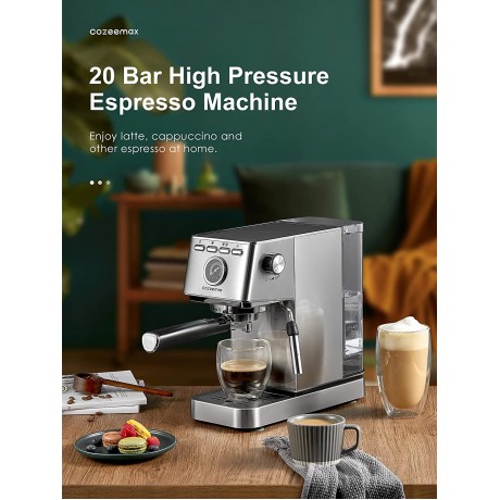Espresso Machine 20Bar Compact Espresso and Cappuccino Maker with Milk Frother Wand Professional Espresso Coffee Machine for Cappuccino and Latte Stainless Steel B09DD1TGB2