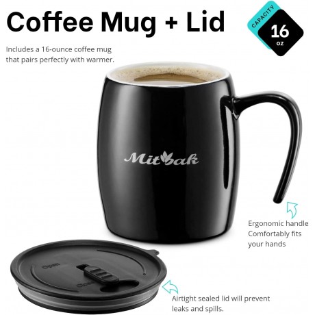 MITBAK Innovative Coffee Mug Warmer With a 16-Ounce Ceramic Coffee Mug & Lid | This Mug Warmer for Desk Will Keep Coffee Tea Hot Chocolate The Perfect Temperature for Hours B089T7QJWP