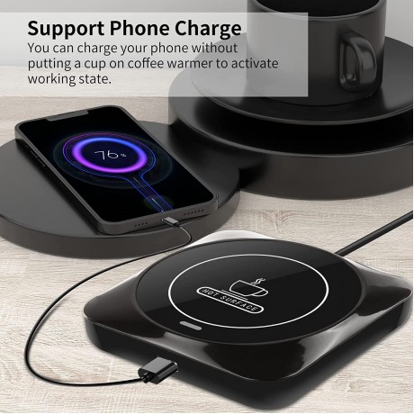 USB Coffee Mug Warmer: Candle Wax Warmer Smart Electric Cup Warmer Charge for Phone Home Desk Office Use Beverage Heating Plate with Gravity Switch for Hot Cocoa Milk Tea Water Black B09GFRKX2T