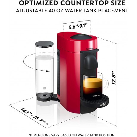 Nespresso Vertuo Plus Coffee and Espresso Maker by De'Longhi Cherry Red with Aeroccino Milk Frother B01N1QS970