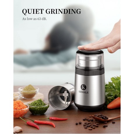 KIDISLE Coffee Grinder Electric 12-Cup Spice Grinder Electric Dry and Wet Grinder for Coffee Beans Spices and Garlic Chilies with 2 Removable Stainless Steel Bowls Silver B09GXN3Q2K