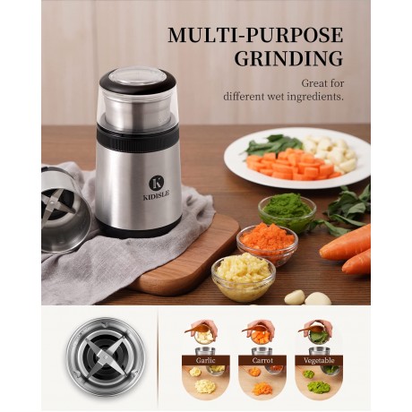 KIDISLE Coffee Grinder Electric 12-Cup Spice Grinder Electric Dry and Wet Grinder for Coffee Beans Spices and Garlic Chilies with 2 Removable Stainless Steel Bowls Silver B09GXN3Q2K