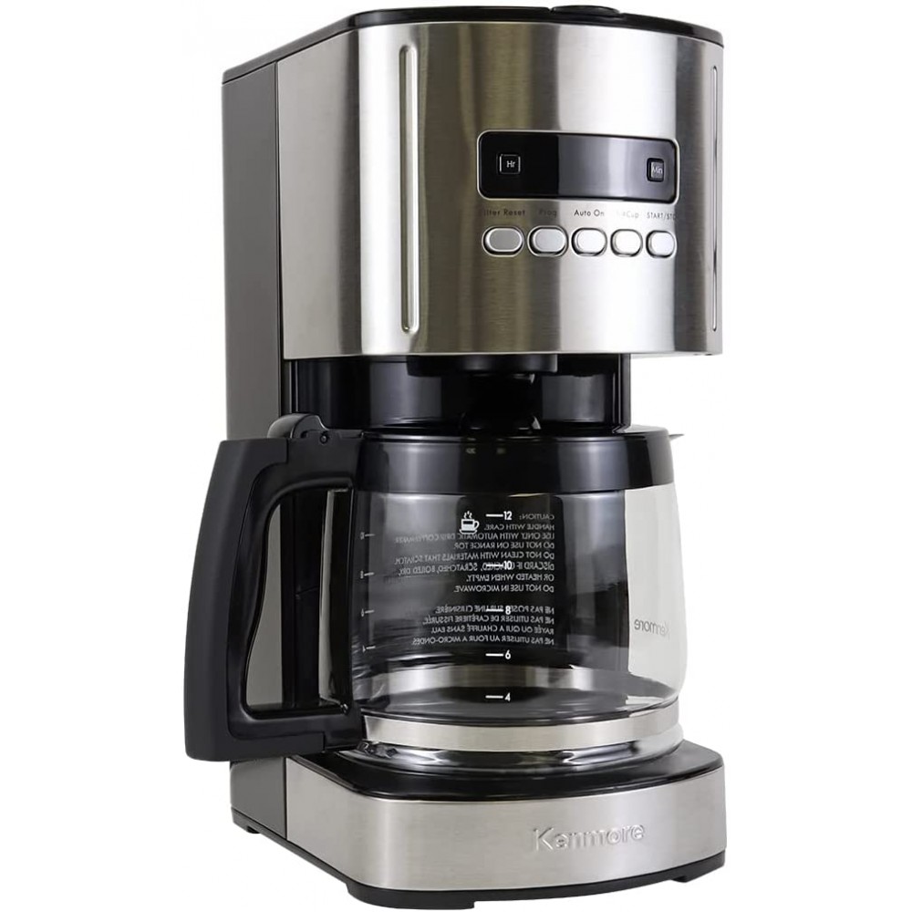Kenmore Aroma Control Programmable 12-cup Coffee Maker Stainless Steel Black with Glass Carafe LCD Display Reusable Cone Filter and Charcoal Water Filter B08YRRFZ1Z