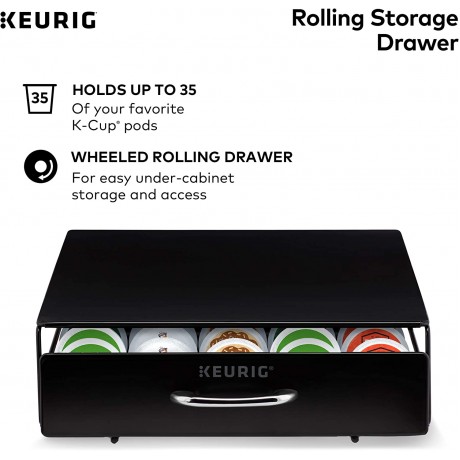 Keurig K-Elite Coffee Maker Single Serve K-Cup Pod Coffee Brewer With Iced Coffee Capability Brushed Silver & Under Brewer Storage Drawer Coffee Pod Storage Holds Upto 35 Keurig K-Cup Pods Black B09W9H7PC1