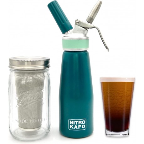 NITRO KAFO Cold Brew Mason Jar Coffee Maker and Nitro Coffee Maker kit Stainless Steel Filter Durable Glass 100% Recyclable Aluminium Bottle with Stainless Steel Parts For a Kit Which Will Last B09R6TVSXK